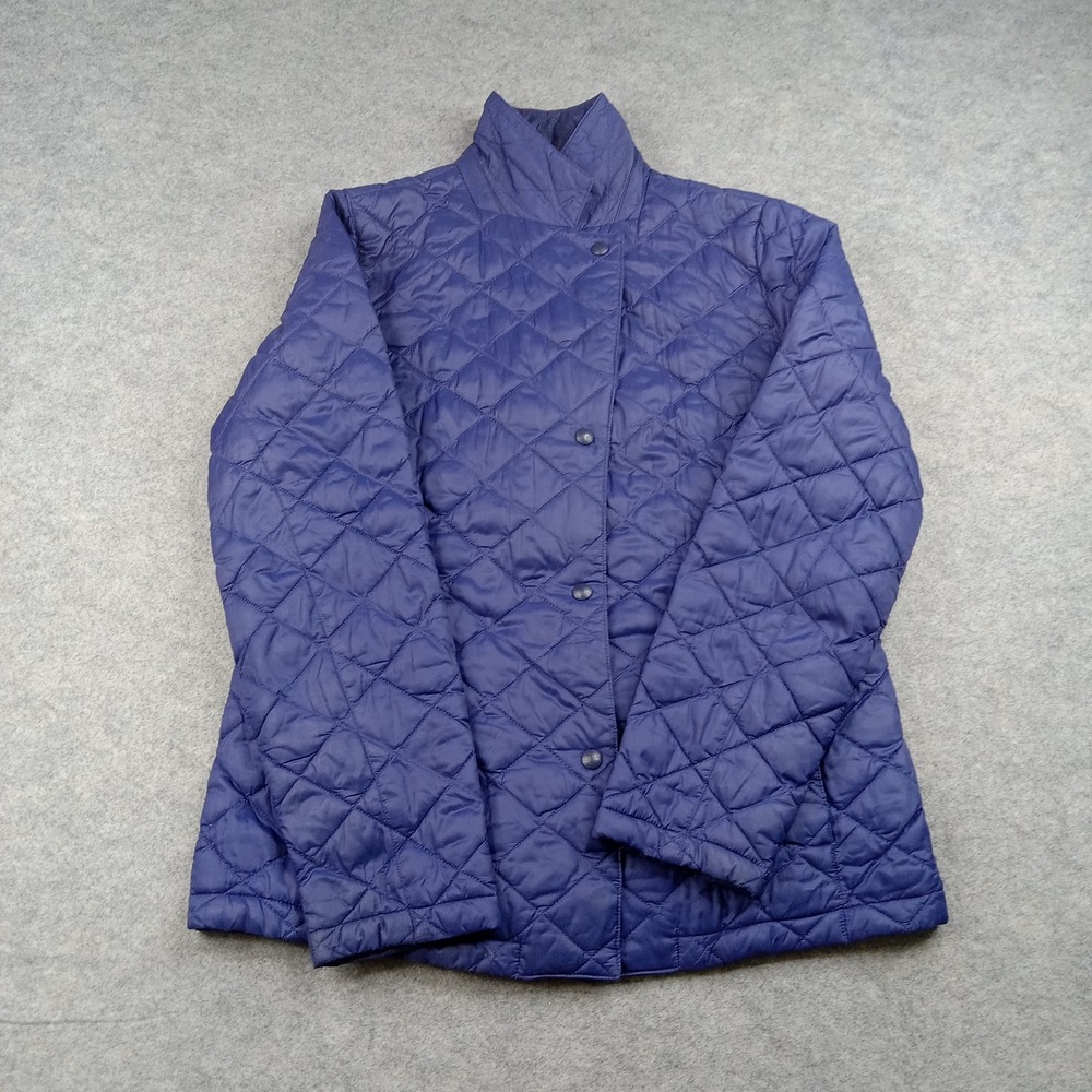 LL Bean Jacket Mens Medium Blue Quilted Nylon Snap Front Insulated Coat 291772